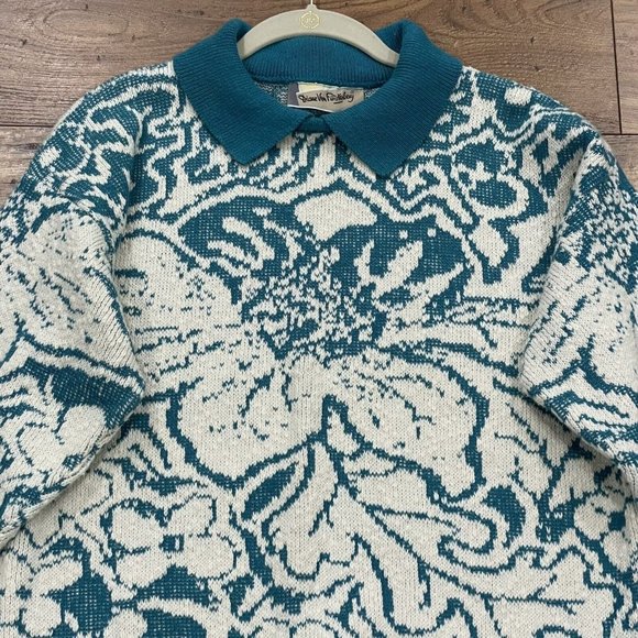 DIANE VON FURSTENBERG Sweater Womens Medium Collared Floral Textured Y2K Vintage - Picture 2 of 11